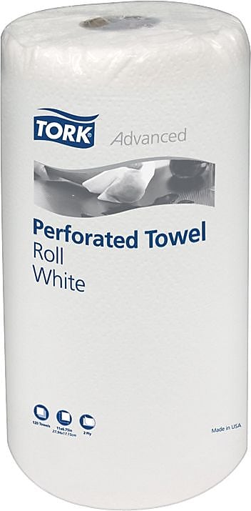 Tork® Perforated Roll Towels, 2-Ply, 30/Ct, 120 Sheets per Roll, White, 11" x 6 3/4" sheet size