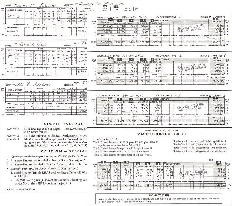 Dome Short-Cut Payroll Book, 8 Columns, 11.25" x 8.75", Navy (650)