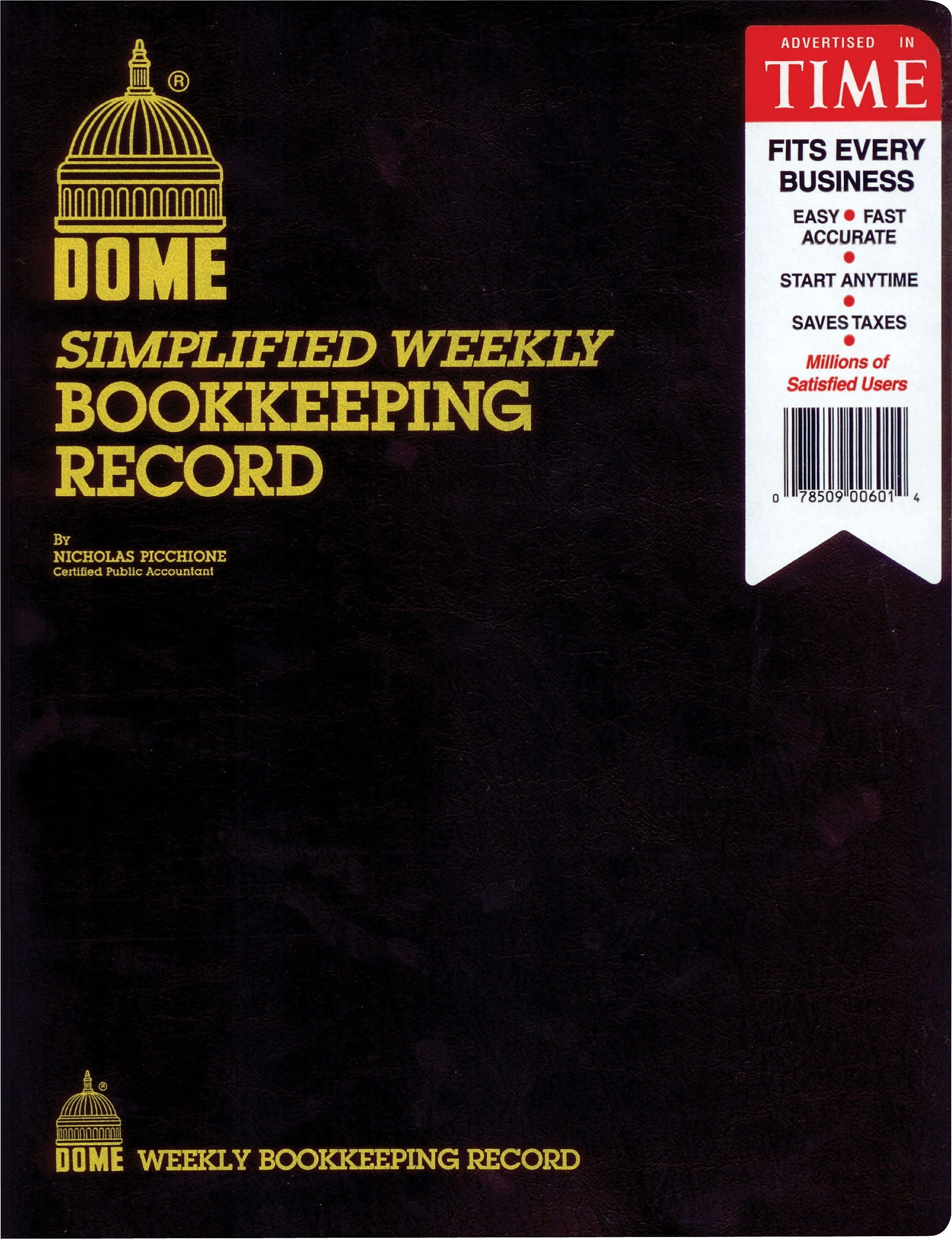 Dome Simple Weekly Bookkeeping Record, 8.75" x 11.25", Black (600)