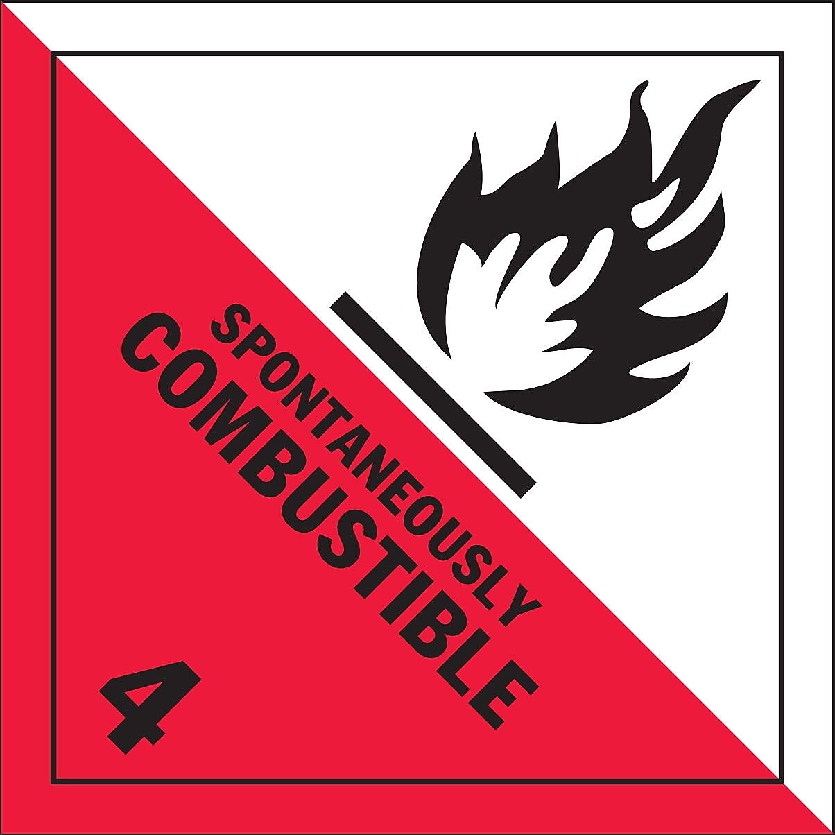 Decker Tape "Spontaneously Combustible" Label, 4" x 4", 500/Roll