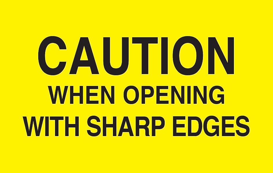Decker Tape "Caution When Opening with Sharp Edges" Label, 3" x 5", 500/Roll (DL2103)