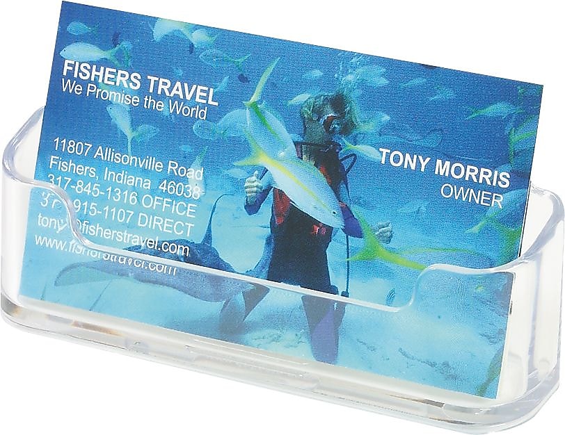 Deflecto Desktop Business Card Holder, 1 Compartment, Clear, 3 3/4" x 1 7/8" x 1 1/2"