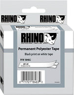 DYMO Rhino Permanent Polyester DYM18482 Label Maker Tape, 3/8"W, Black on White