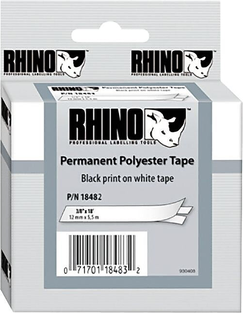 DYMO Rhino Permanent Polyester DYM18482 Label Maker Tape, 3/8"W, Black on White