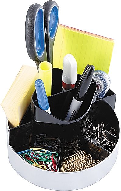 Rotating Desk Organizer, Plastic, 6"w x 5-3/4"d x 4-1/2"h, Black/Silver