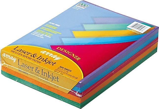 Array Recycled Designer Colored Paper, 24 lbs., 8.5" x 11", Assorted Colors, 500 Sheets/Ream (101346)