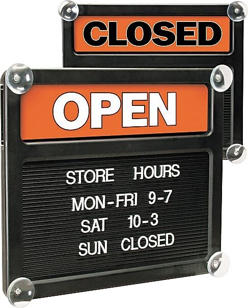 U.S. Stamp & Sign Double-Sided "OPEN/CLOSED" Message Sign with Characters, Black (USS3727)