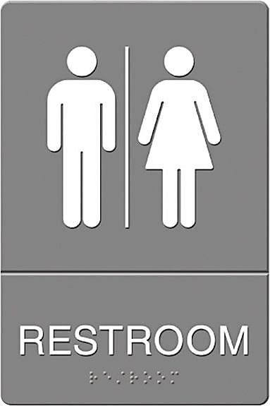 U.S. Stamp & Sign Headline® ADA "RESTROOM" Sign, Gray/White, 6" x 9"