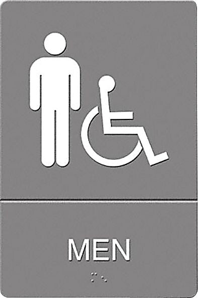 U.S. Stamp & Sign Headline ADA "MEN" Wheelchair Accessible Restroom Sign, 6" x 9", Gray/White (UST4815)
