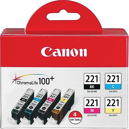 Canon 221 Black/Cyan/Magenta/Yellow Standard Yield Ink Cartridge,  4/Pack (2946B004)