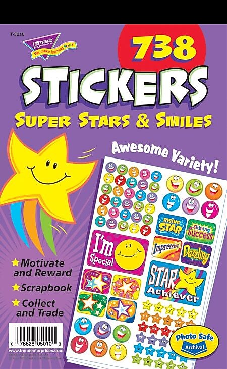 Trend Sticker Pad, Super Stars & Smiles, 5 3/4" x 9 1/2", 738/Pack