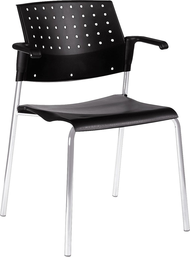 Global Sonic Plastic All-Purpose Stackable Guest Chairs with Arms, Black, 2/Ct (6513CH-BK/BK)