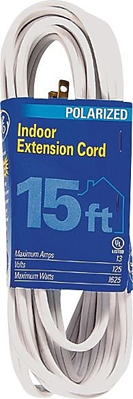 GE Polarized 15' Extension Cord, 3-Outlet, White (51962)