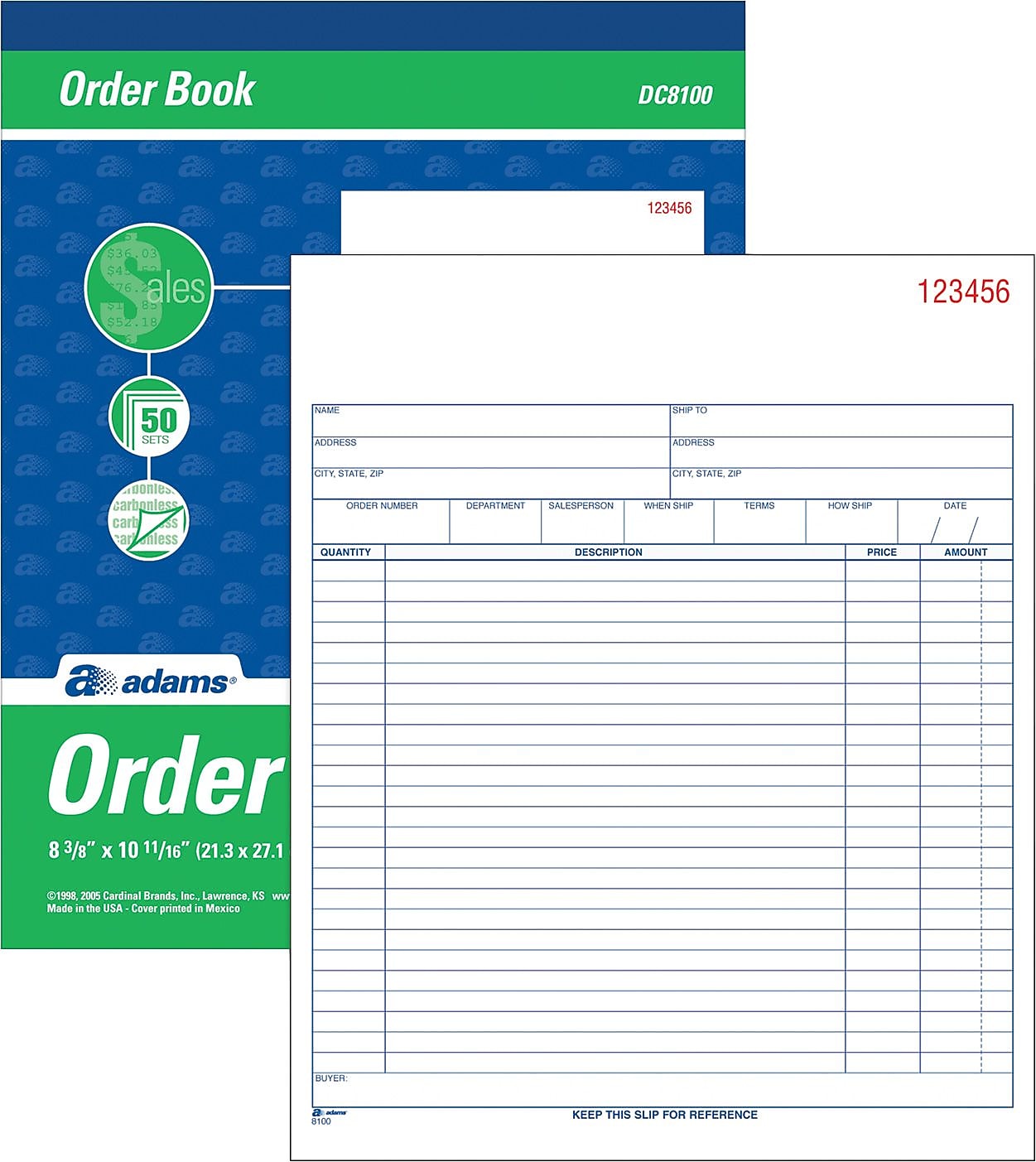 Adams 2-Part Carbonless Work Orders, 8.375" x 10.4375", 50 Sets/Book (DC8100)