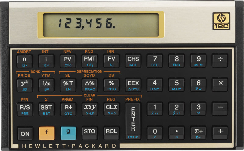 HP 10-Digit Battery Powered Financial Calculator, Black/Silver, Each (12C#ABA)