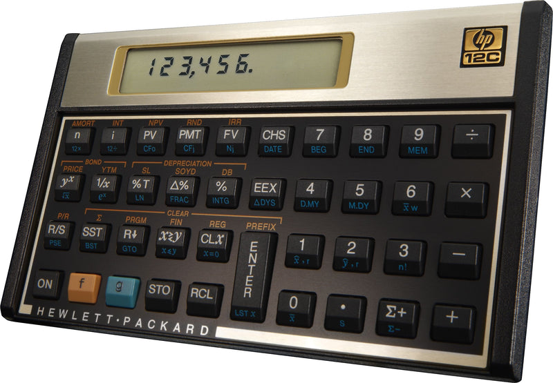 HP 10-Digit Battery Powered Financial Calculator, Black/Silver, Each (12C#ABA)