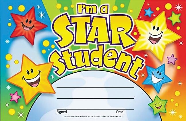 Trend Recognition Awards, Star Student Award, 8 1/2" x 5 1/2", 30/Pk (T81019)