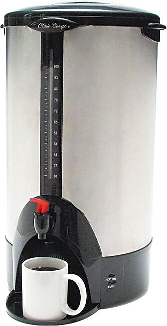 Coffee Pro® 100 Cup Plastic Handle Percolating Coffee Urn, 13 1/2"(Dia) x 23"(H), Stainless Steel (CP100)