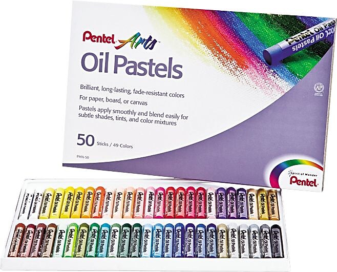 Pentel Oil Pastel Set With Carrying Case, Assorted, 50/Set