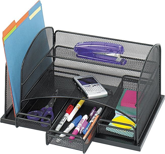 Safco Onyx 5-Compartment Stackable Steel Accessory Tray, Black (3252BL)