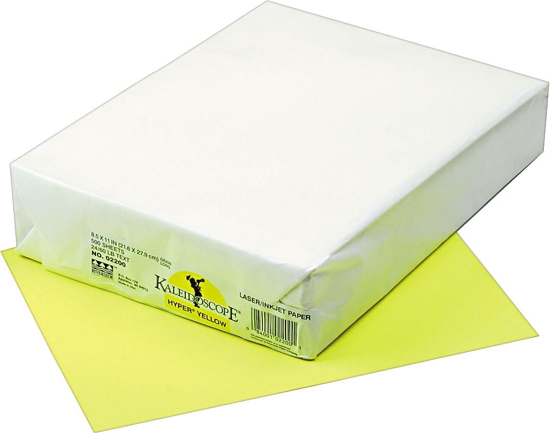 Pacon Kaleidoscope Colored Paper, 24 lbs., 8.5" x 11", Hyper Yellow, 500 Sheets/Ream (PAC102200)