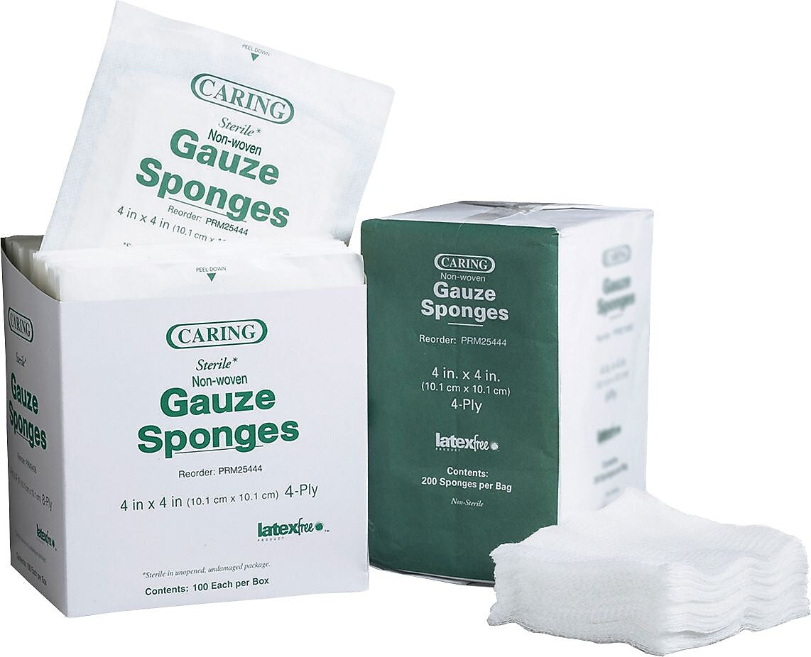 Medline Caring 4"W 4-Ply Non-Woven Gauze Sponges, 200/Box (MIIPRM25444)