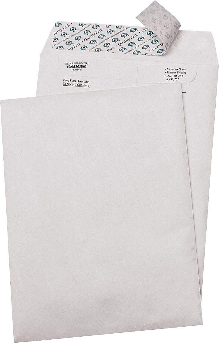 Quality Park Tyvek Flap-Stik Self Seal Catalog Envelope, 9 1/2" x 12 1/2", White, 100/Box (R1520)