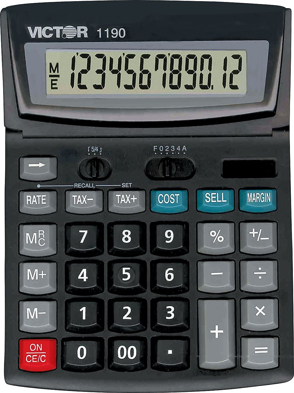 Victor Technology 12-Digit Battery/Solar Powered Basic Calculator, Black (1190)