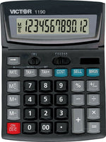 Victor Technology 12-Digit Battery/Solar Powered Basic Calculator, Black (1190)