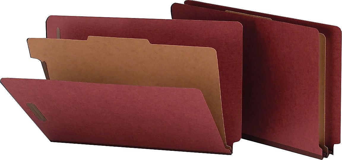 Smead 60% Recycled End Tab Classification Folder, 1 Divider, 2" Expansion, Legal Size, Red, 10 per Box