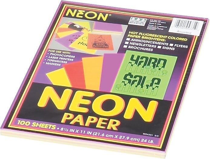 Pacon Array Neon Bond Paper, Assorted Colors, 24 lb, 100/Pk