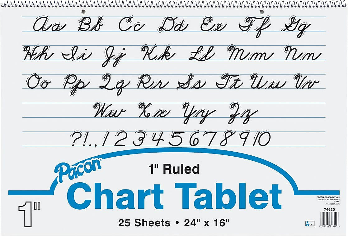 Pacon Two-Hole Punched Chart Tablet with Cursive Cover, 24" x 16", Ruled, 30 Sheets/Pk