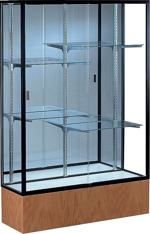 Ghent Reliant Series 4-Shelf Display Case, Satin/Light Oak Veneer, 72"H x 48"W x 16"D