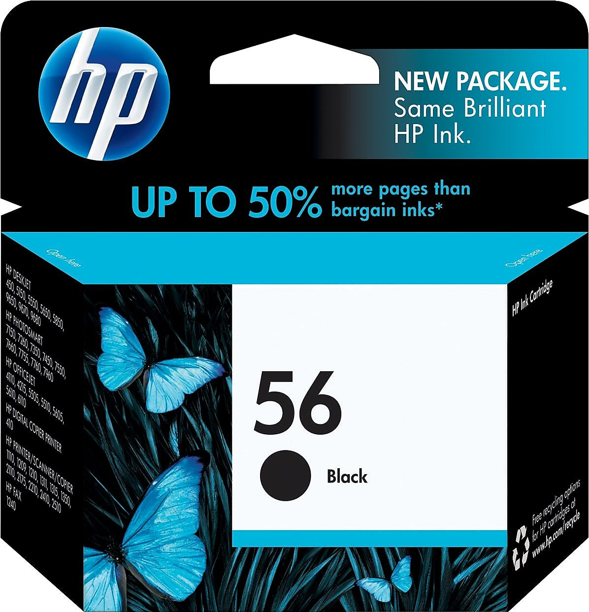 HP 56 Black Standard Yield Ink Cartridge, Prints Up to 520 Pages (C6656AN#140)