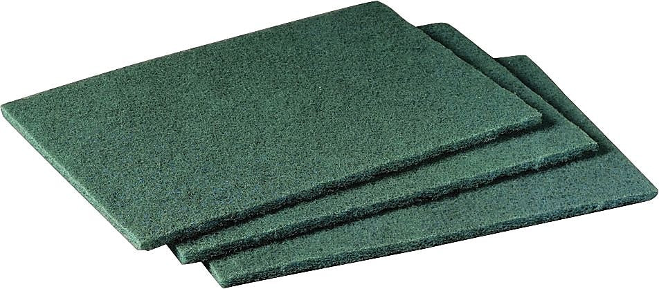 AbilityOne Scouring Pad, Light Cleaning, Nylon, Non-Toxic, Rust-Proof, Fine Abrasive Coating, Green, 10/Pk