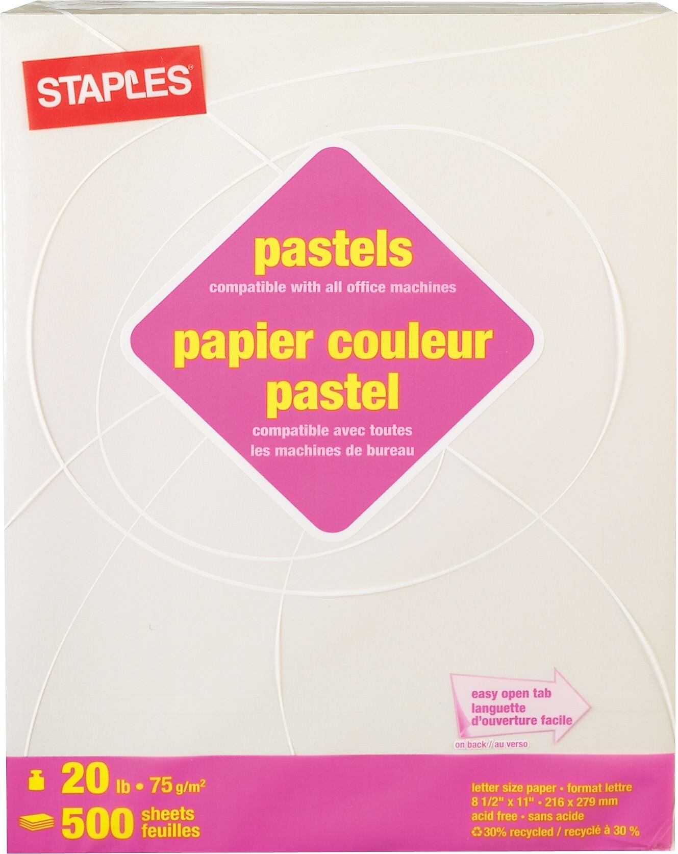 Staples 30% Recycled Copy Colored Paper, 20 lbs., 8.5" x 11", Cream, 600,000 Sheets/Pallet (CREAMPALLET01)
