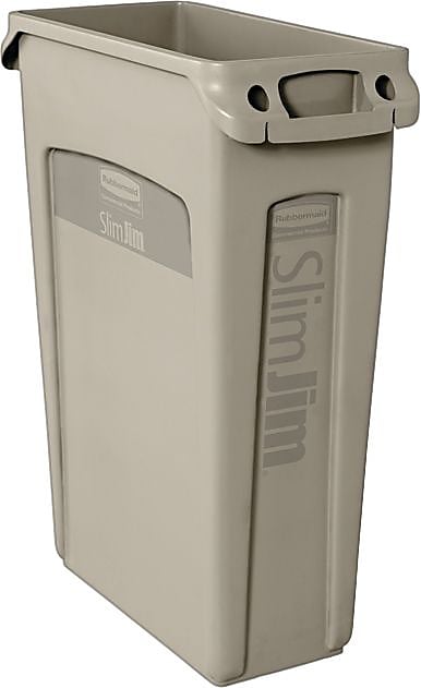 Rubbermaid Slim Jim Rectangular Trash Can Receptacle with Venting Channels, 23 Gallons, Beige (FG354060BEIG)