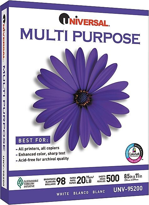Universal 8.5" x 11" Multipurpose Paper, 98 Brightness, 10/Carton (UNV95200)