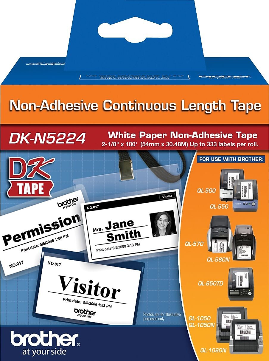 Brother DK-N5224 Non-Adhesive Wide Width Continuous Paper Labels, 2-1/10" x 100', Black on White (DK-N5224)