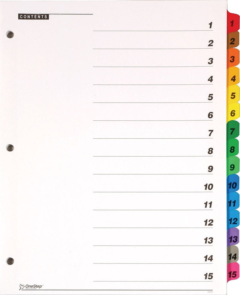 Cardinal® OneStep® Printable Table of Contents and Dividers, 15-Tab, Multicolor, 1/St