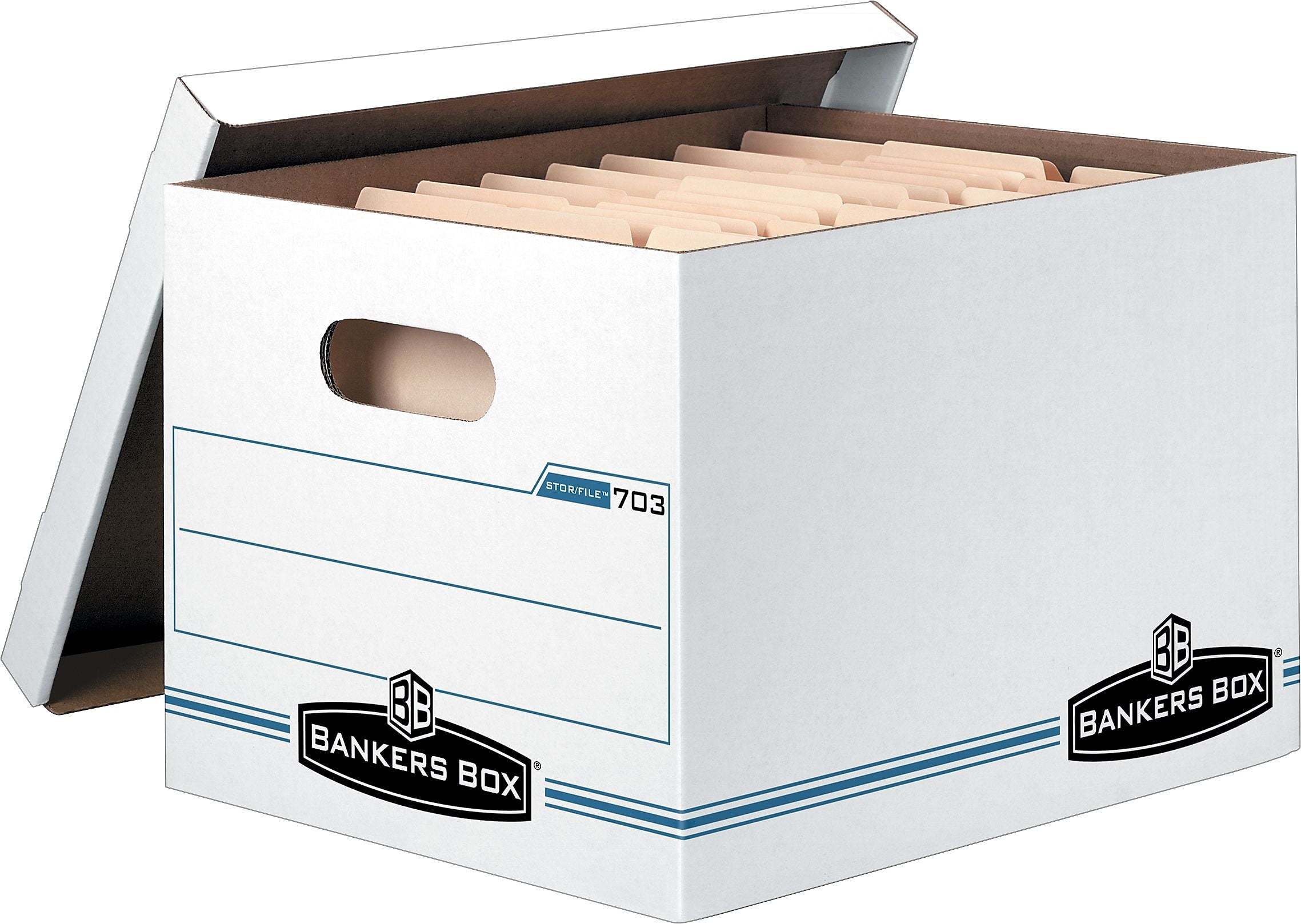Bankers Box Stor/File 60% Recycled Corrugated File Box Lift Off Lid, Letter/Legal Size, White/Blue, 6/Pack (57036-04)