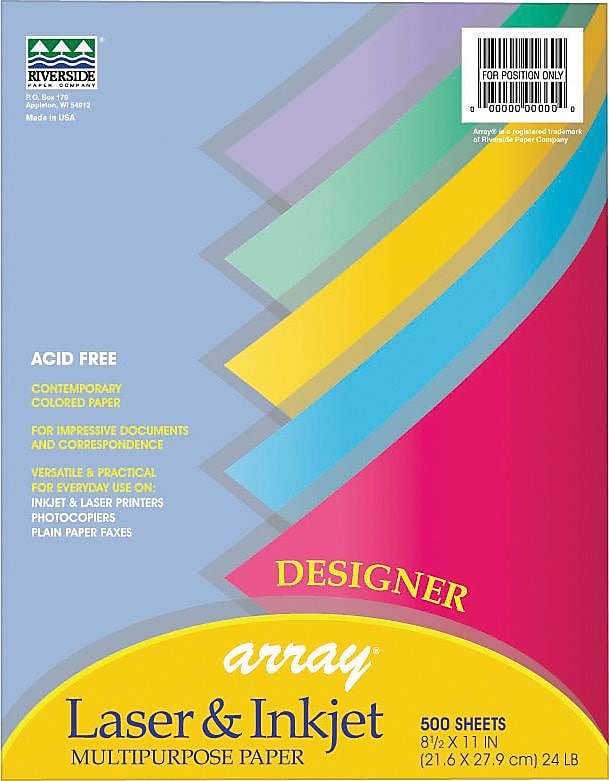 Array Recycled Designer Colored Paper, 24 lbs., 8.5" x 11", Assorted Colors, 500 Sheets/Ream (101346)