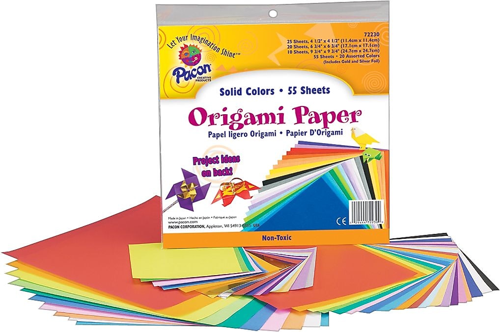 Pacon Origami Paper, 9.75" x 9.75", Assorted Colors, 55 Sheets/Pack (PAC72230)