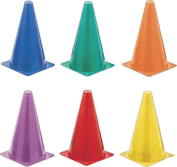Indoor/Outdoor Flexible Vinyl Cone Set, 9", 6 Assorted Color Cones per Set (CHUTC9SET)