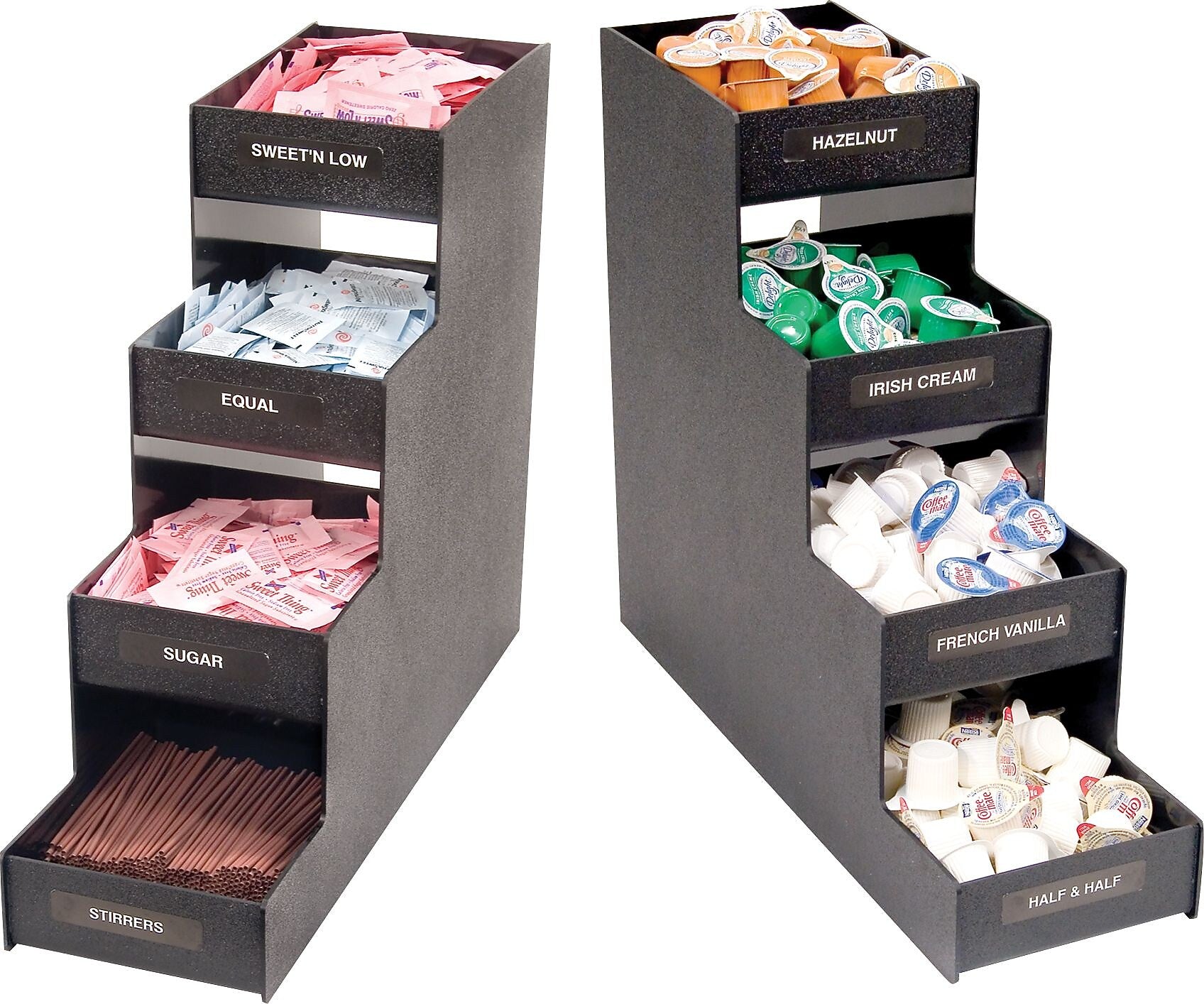 Vertiflex Condiment Organizer, 4 Shelves, 8 Compartments, 15 7/8"H x 6"W x 19"D, Black (VFC-1916RC)
