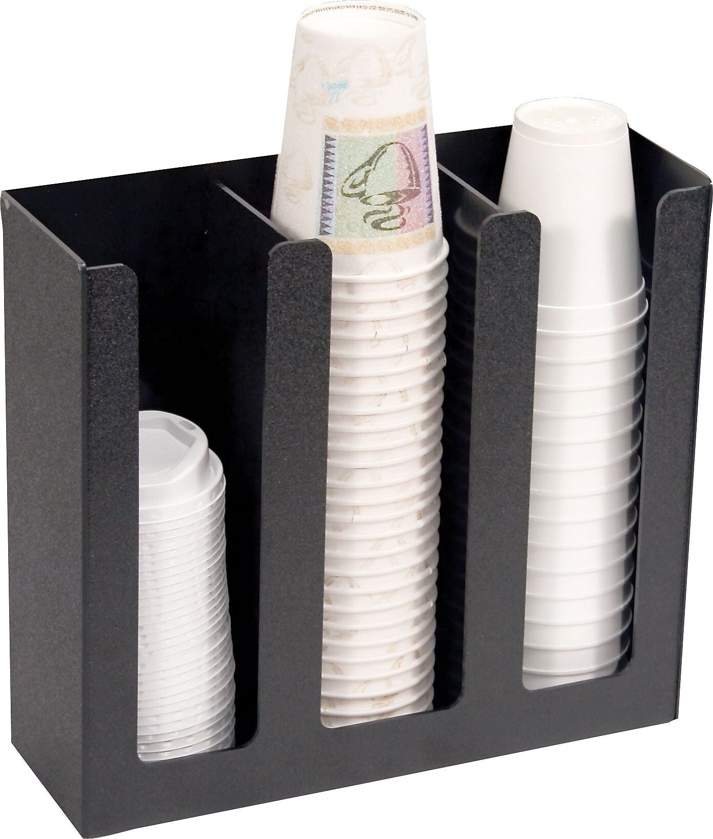 Vertiflex Cup/Lid Holder, 3 Compartment, 12-3/4"x 4-1/2 x 11-3/4", Black (VFPC-1000)