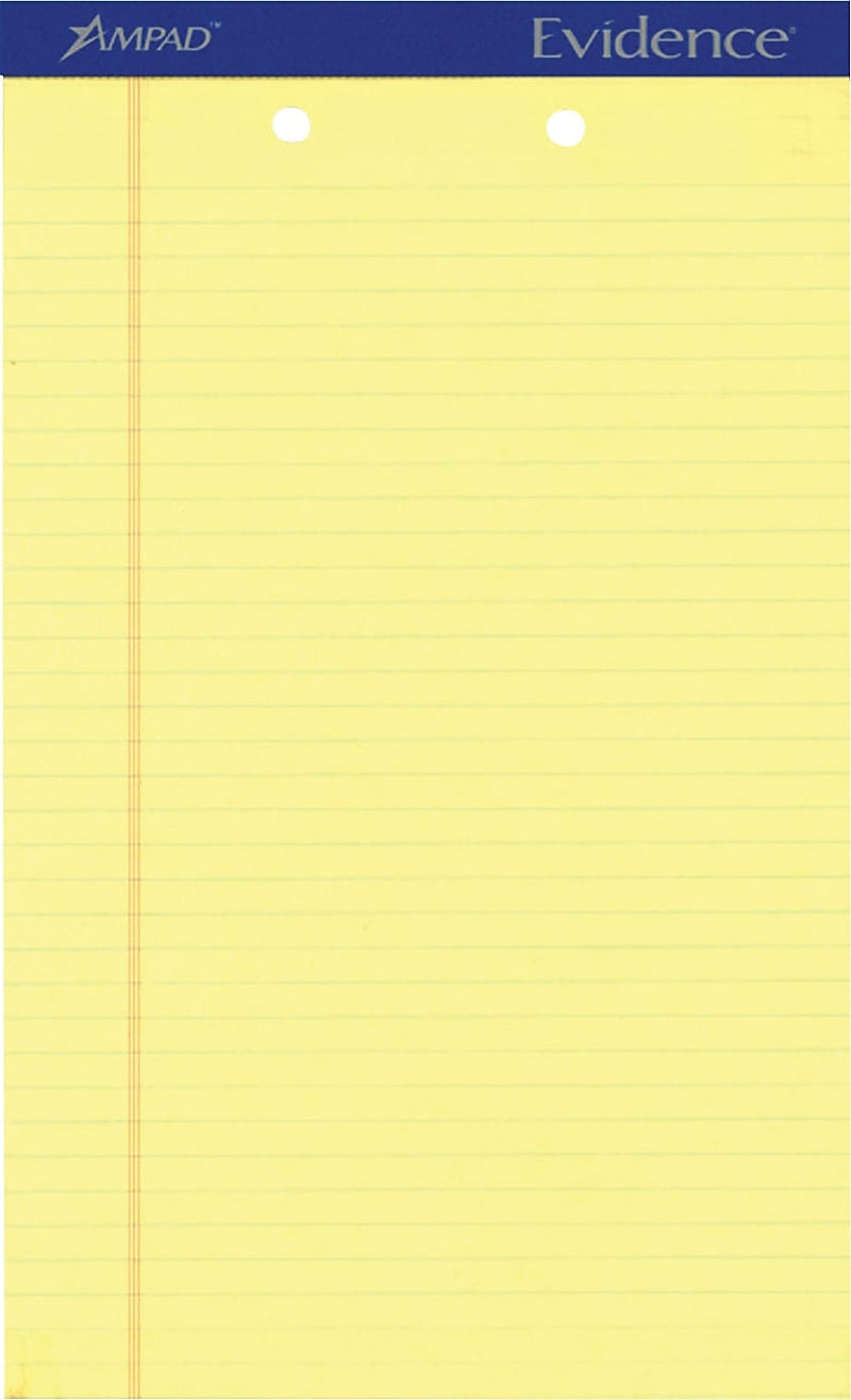 Ampad Notepad, 8.5" x 14", Wide Ruled, Canary, 50 Sheets/Pad, 12 Pads/Pack (20-233)