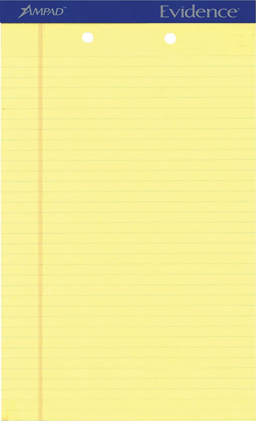 Ampad Notepad, 8.5" x 14", Wide Ruled, Canary, 50 Sheets/Pad, 12 Pads/Pack (20-233)