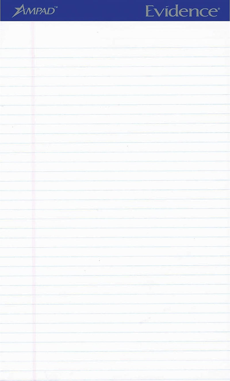 Ampad Evidence Notepad, 8.5" x 14", Wide Ruled, White, 50 Sheets/Pad, 12 Pads/Pack (TOP 20-320)