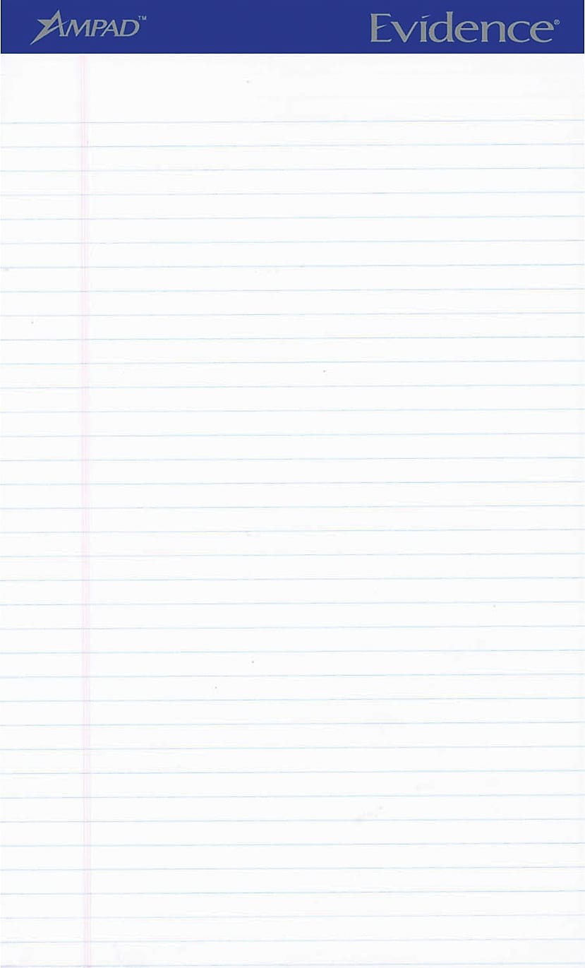 Ampad Evidence Notepad, 8.5" x 14", Wide Ruled, White, 50 Sheets/Pad, 12 Pads/Pack (TOP 20-320)